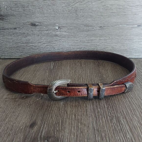 Vintage Leggin Brown Leather Braided Woven Western Belt Size 36 - Picture 1 of 7